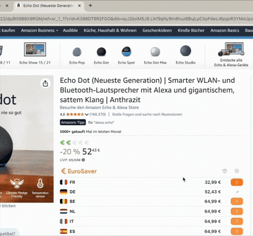 EuroSaver price comparison on an Amazon product page